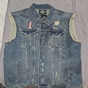 Harley-Davidson Blue Denim Vest with Patches